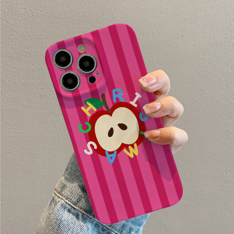 Colorful Apple with Scrabble - like Letters on Pink Stripesphone case for iPhone/16/15/14/13/12/275/Plus/Pro/Max Hot sale wholesale customizable pattern cases