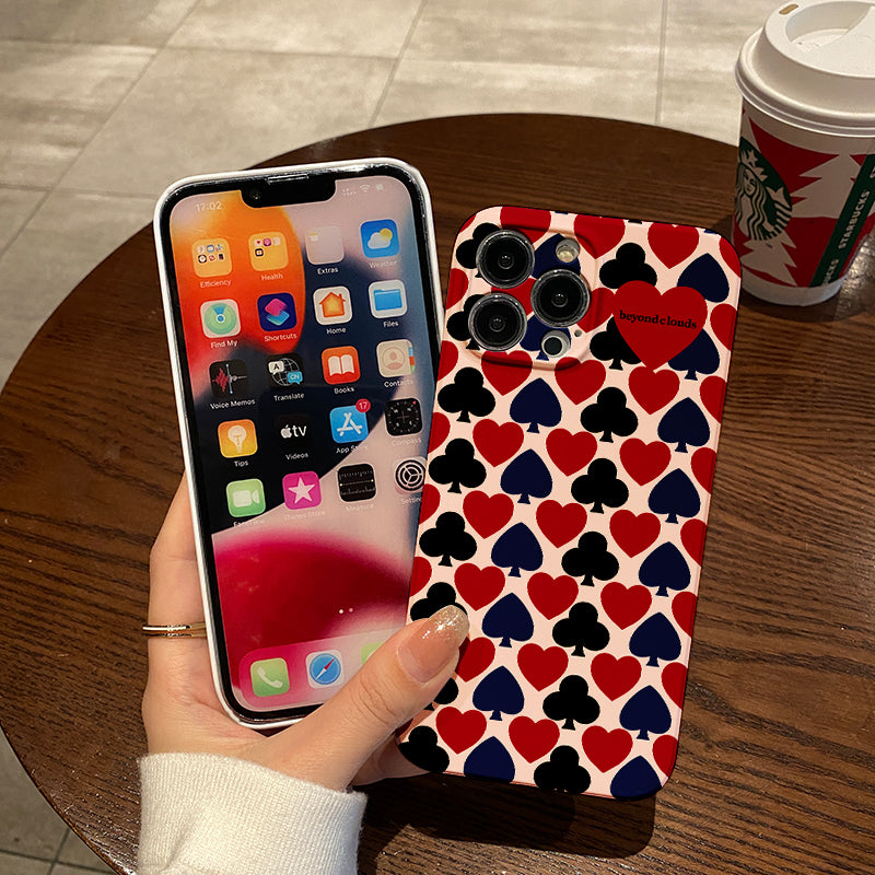 Playing Card Suit Pattern with a Red Heart Emphasisphone case for iPhone/16/15/14/13/12/276/Plus/Pro/Max Hot sale wholesale customizable pattern cases