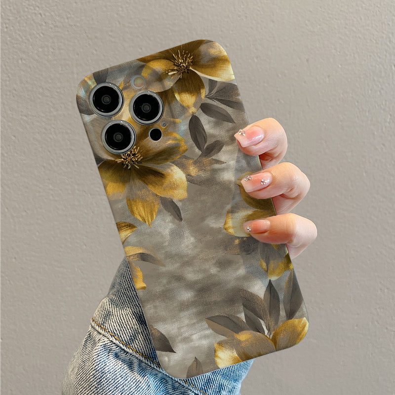 Gold - toned Floral Pattern on Textured Backgroundphone case for iPhone/16/15/14/13/12/284/Plus/Pro/Max Hot sale wholesale customizable pattern cases