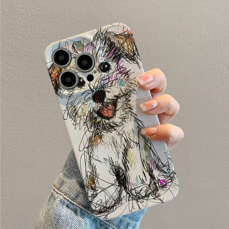 Colorful Scribble - style Dog Portraitphone case for iPhone/16/15/14/13/12/301/Plus/Pro/Max Hot sale wholesale customizable pattern cases