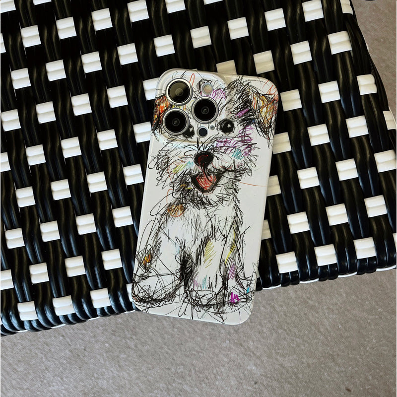 Colorful Scribble - style Dog Portraitphone case for iPhone/16/15/14/13/12/301/Plus/Pro/Max Hot sale wholesale customizable pattern cases