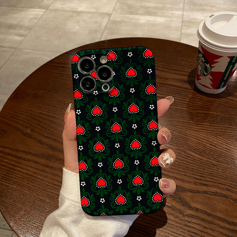 Green and Red Heart - shaped Pattern on Dark Backgroundphone case for iPhone/16/15/14/13/12/305/Plus/Pro/Max Hot sale wholesale customizable pattern cases