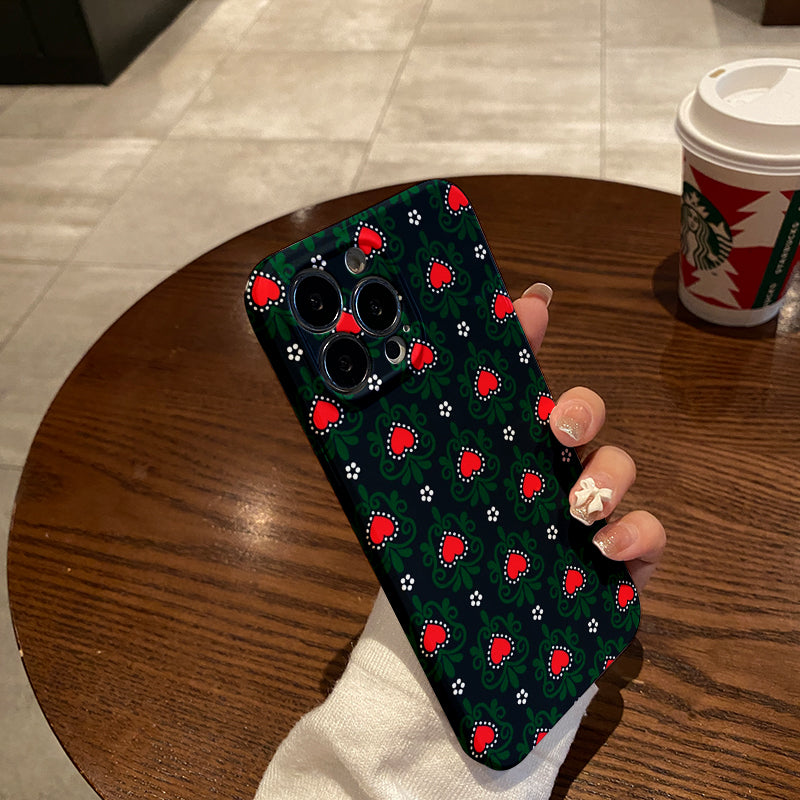 Green and Red Heart - shaped Pattern on Dark Backgroundphone case for iPhone/16/15/14/13/12/305/Plus/Pro/Max Hot sale wholesale customizable pattern cases