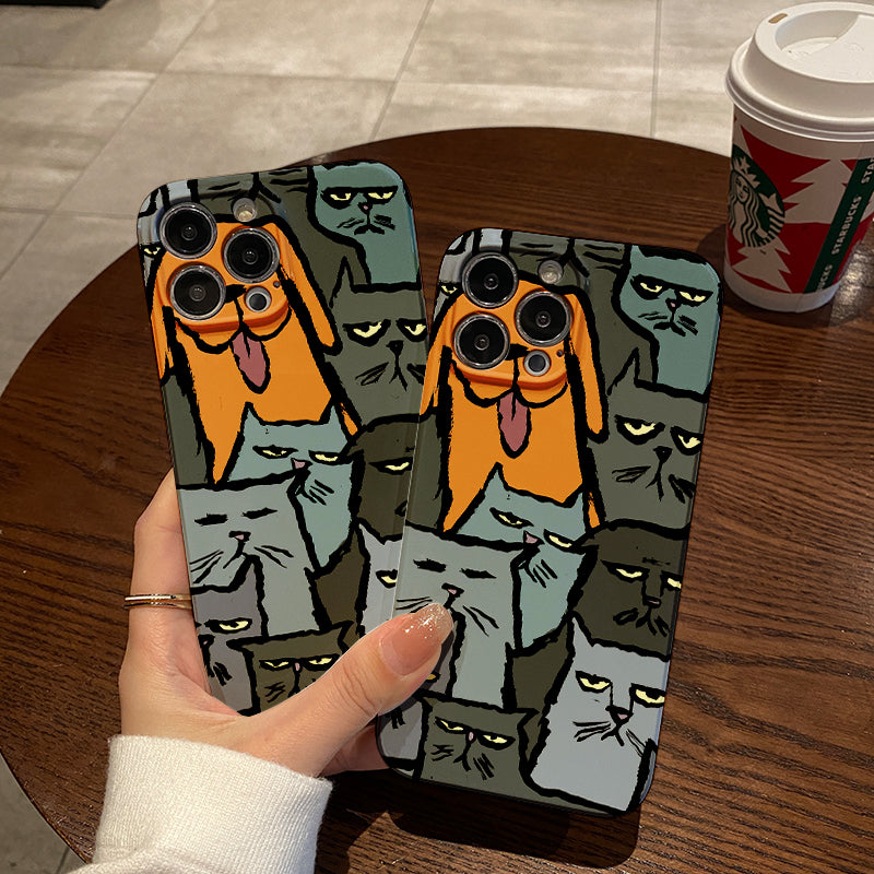 Happy Dog Surrounded by Grumpy - looking Catsphone case for iPhone/16/15/14/13/12/322/Plus/Pro/Max Hot sale wholesale customizable pattern cases