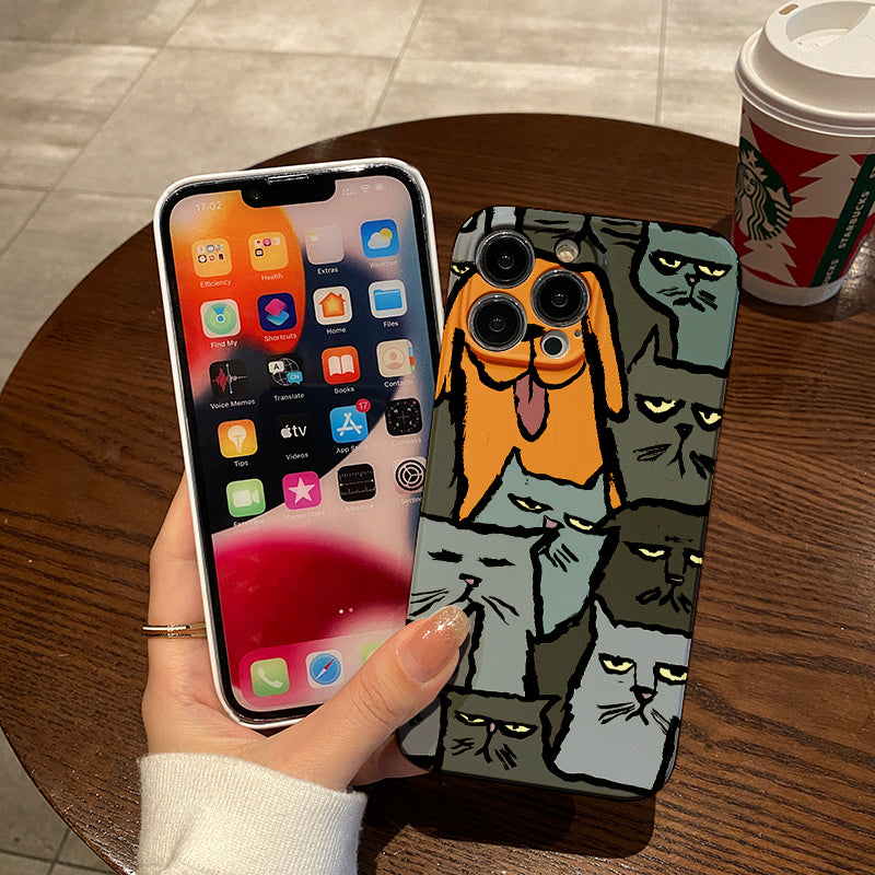 Happy Dog Surrounded by Grumpy - looking Catsphone case for iPhone/16/15/14/13/12/322/Plus/Pro/Max Hot sale wholesale customizable pattern cases