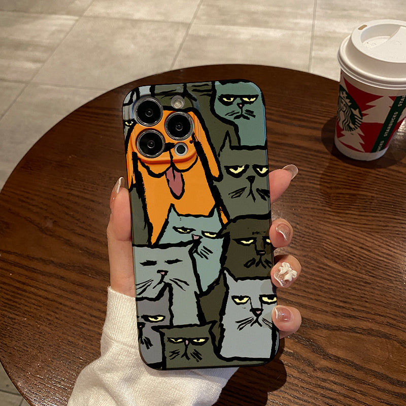 Happy Dog Surrounded by Grumpy - looking Catsphone case for iPhone/16/15/14/13/12/322/Plus/Pro/Max Hot sale wholesale customizable pattern cases