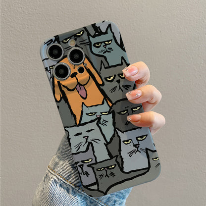 Happy Dog Surrounded by Grumpy - looking Catsphone case for iPhone/16/15/14/13/12/322/Plus/Pro/Max Hot sale wholesale customizable pattern cases