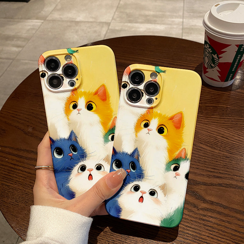 Colorful Cats Peeking with Birds Aroundphone case for iPhone/16/15/14/13/12/325/Plus/Pro/Max Hot sale wholesale customizable pattern cases