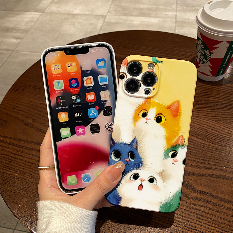 Colorful Cats Peeking with Birds Aroundphone case for iPhone/16/15/14/13/12/325/Plus/Pro/Max Hot sale wholesale customizable pattern cases