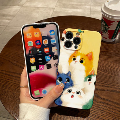 Colorful Cats Peeking with Birds Aroundphone case for iPhone/16/15/14/13/12/325/Plus/Pro/Max Hot sale wholesale customizable pattern cases