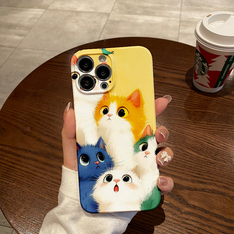 Colorful Cats Peeking with Birds Aroundphone case for iPhone/16/15/14/13/12/325/Plus/Pro/Max Hot sale wholesale customizable pattern cases