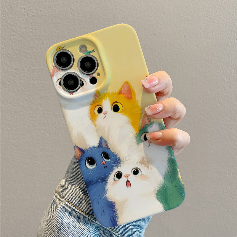 Colorful Cats Peeking with Birds Aroundphone case for iPhone/16/15/14/13/12/325/Plus/Pro/Max Hot sale wholesale customizable pattern cases