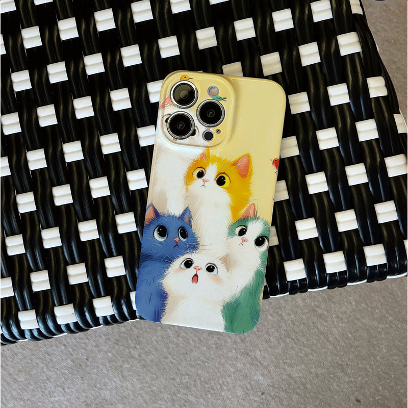 Colorful Cats Peeking with Birds Aroundphone case for iPhone/16/15/14/13/12/325/Plus/Pro/Max Hot sale wholesale customizable pattern cases