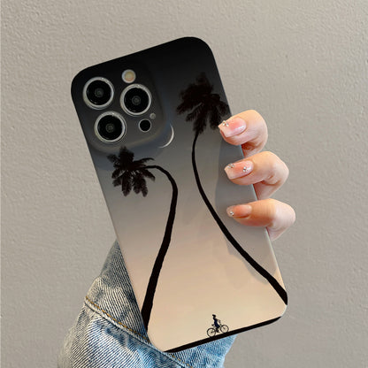 Cyclist between Two Tall Palm Trees under a Crescent Moonphone case for iPhone/16/15/14/13/12/335/Plus/Pro/Max Hot sale wholesale customizable pattern cases