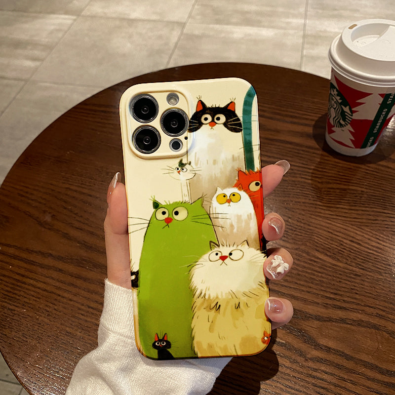 Group of Colorful Cats with Big, Expressive Eyesphone case for iPhone/16/15/14/13/12/337/Plus/Pro/Max Hot sale wholesale customizable pattern cases