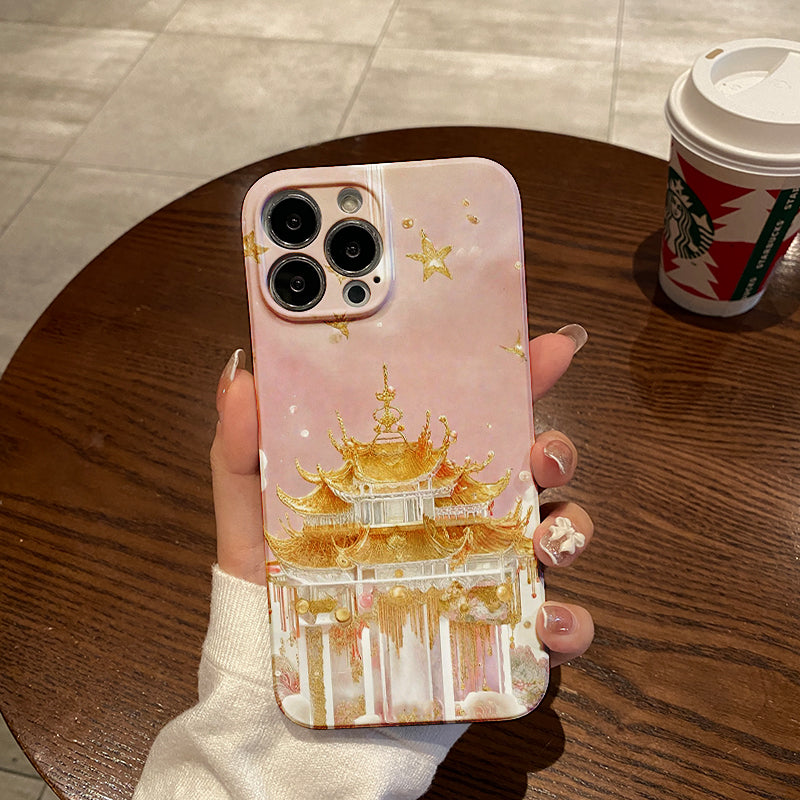 Gorgeous Golden - tiered Pagoda with Clouds and Butterfliesphone case for iPhone/16/15/14/13/12/344/Plus/Pro/Max Hot sale wholesale customizable pattern cases