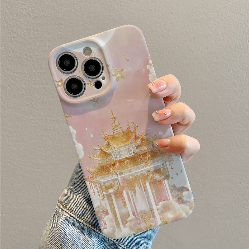 Gorgeous Golden - tiered Pagoda with Clouds and Butterfliesphone case for iPhone/16/15/14/13/12/344/Plus/Pro/Max Hot sale wholesale customizable pattern cases