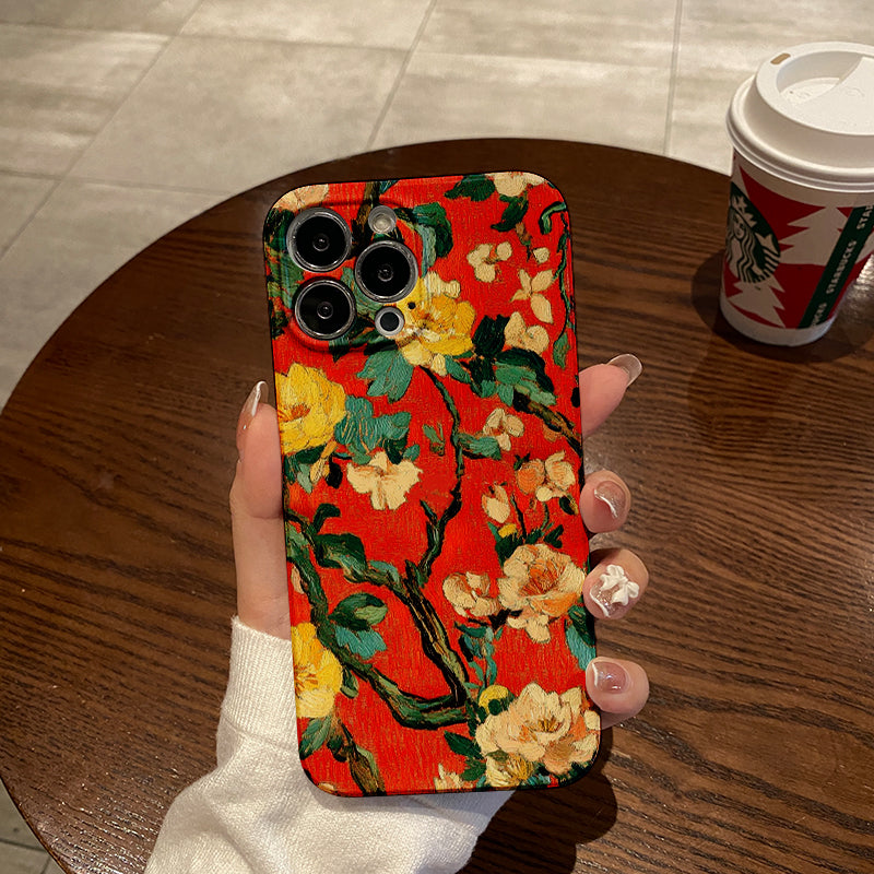 Vibrant Yellow and White Flowers on a Red Backgroundphone case for iPhone/16/15/14/13/12/352/Plus/Pro/Max Hot sale wholesale customizable pattern cases