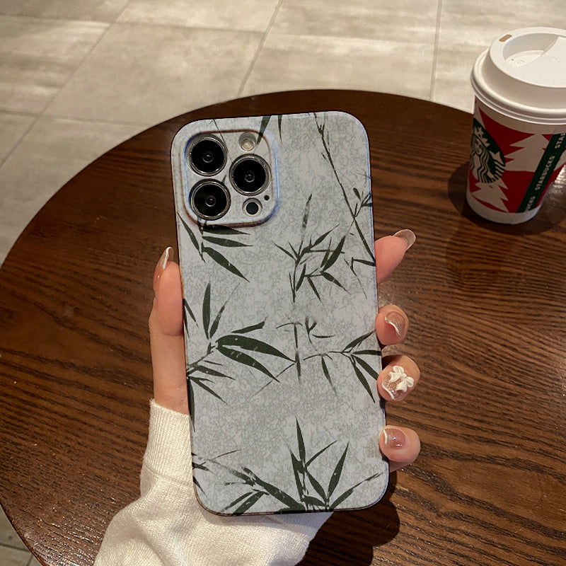 Elegant Black Bamboo Leaf Patternphone case for iPhone/16/15/14/13/12/357/Plus/Pro/Max Hot sale wholesale customizable pattern cases