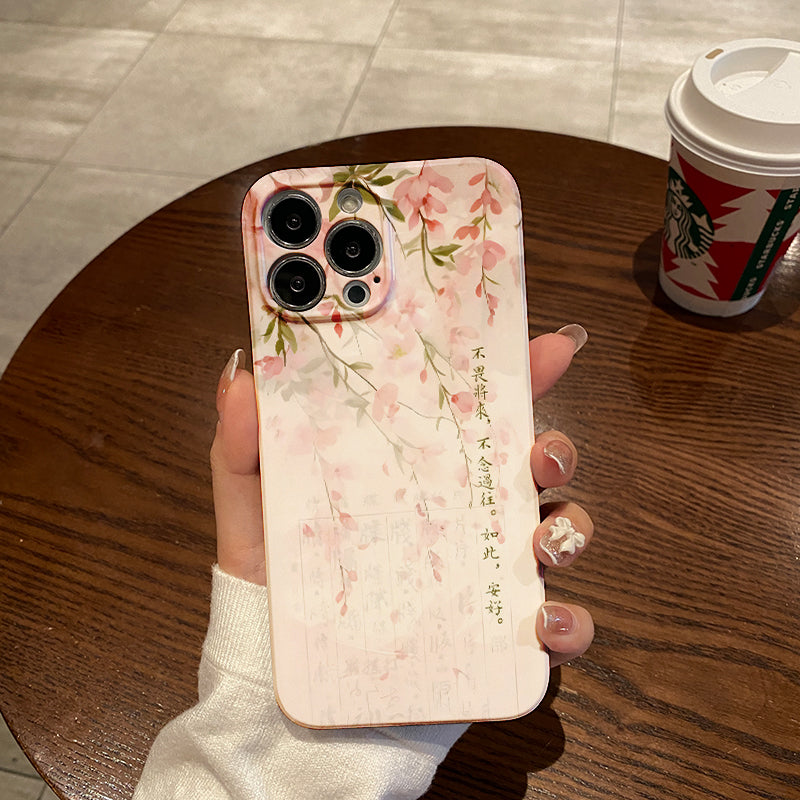 Delicate Pink Cherry Blossom with Inspirational Textphone case for iPhone/16/15/14/13/12/369/Plus/Pro/Max Hot sale wholesale customizable pattern cases