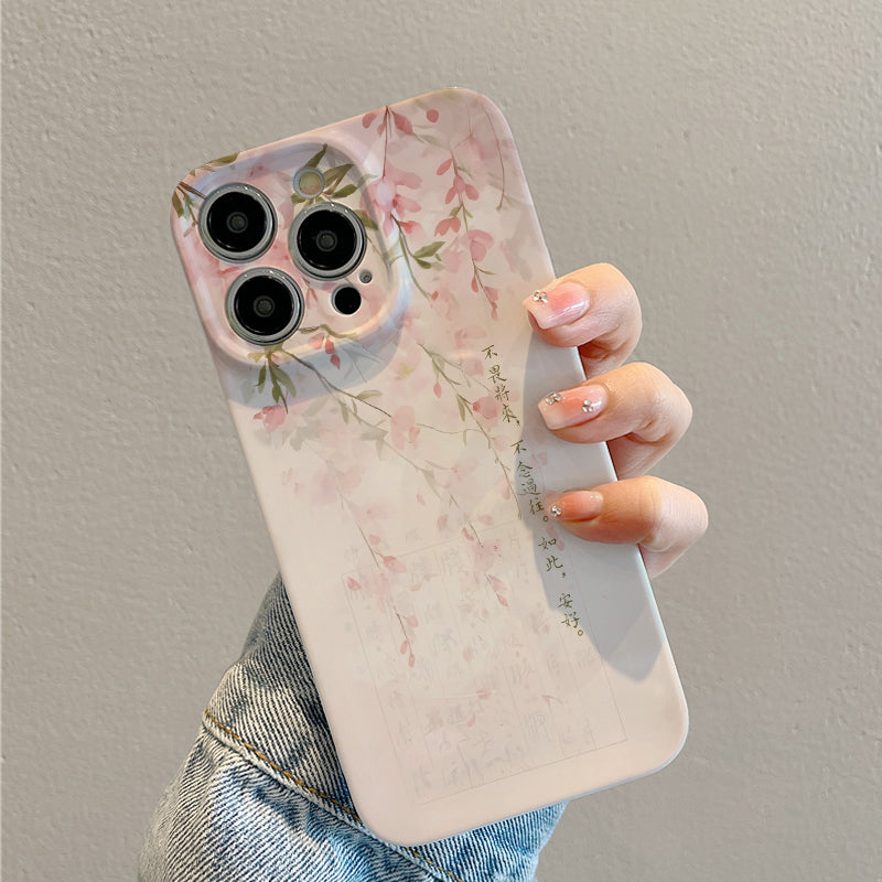 Delicate Pink Cherry Blossom with Inspirational Textphone case for iPhone/16/15/14/13/12/369/Plus/Pro/Max Hot sale wholesale customizable pattern cases