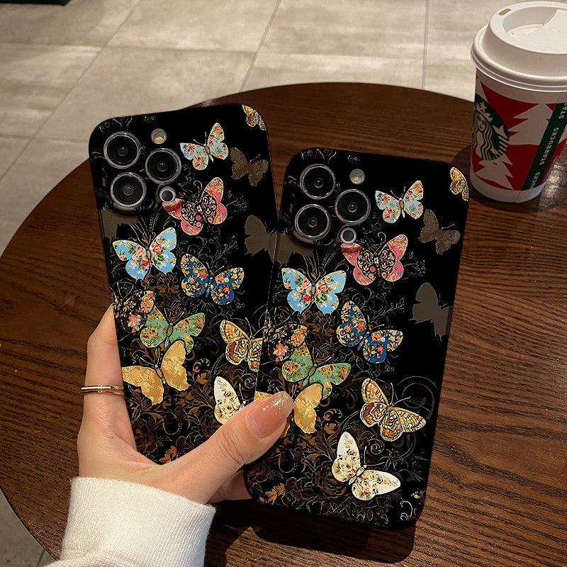 Vibrant Butterflies with Floral Patterns on a Dark Backgroundphone case for iPhone/16/15/14/13/12/370/Plus/Pro/Max Hot sale wholesale customizable pattern cases