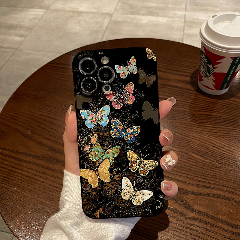 Vibrant Butterflies with Floral Patterns on a Dark Backgroundphone case for iPhone/16/15/14/13/12/370/Plus/Pro/Max Hot sale wholesale customizable pattern cases