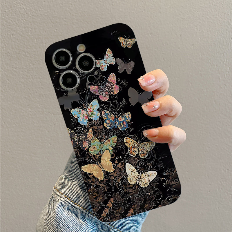 Vibrant Butterflies with Floral Patterns on a Dark Backgroundphone case for iPhone/16/15/14/13/12/370/Plus/Pro/Max Hot sale wholesale customizable pattern cases