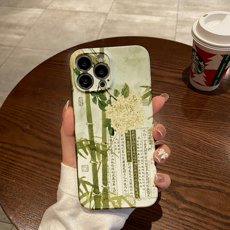 Elegant Bamboo and Hydrangea Chinese Paintingphone case for iPhone/16/15/14/13/12/379/Plus/Pro/Max Hot sale wholesale customizable pattern cases