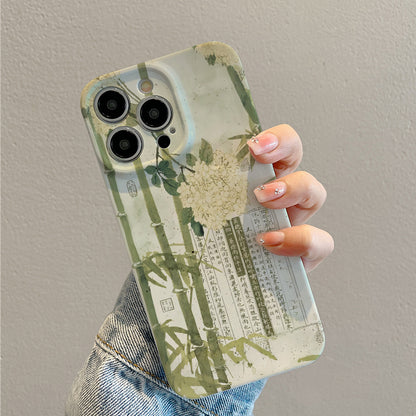 Elegant Bamboo and Hydrangea Chinese Paintingphone case for iPhone/16/15/14/13/12/379/Plus/Pro/Max Hot sale wholesale customizable pattern cases