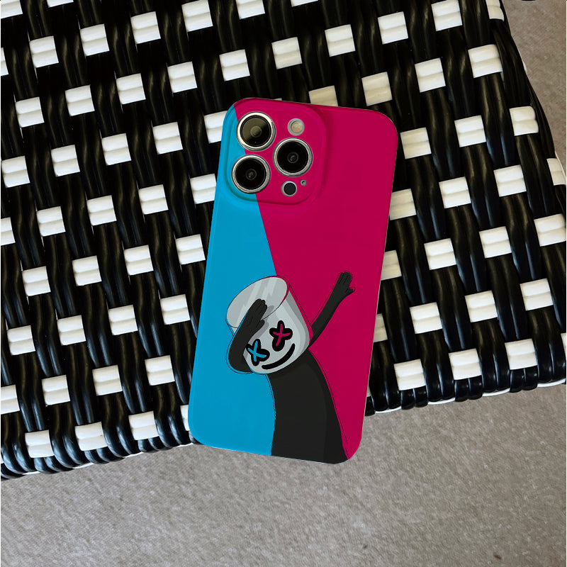 Color - Blocked Character with a Bucket on Its Headphone case for iPhone/16/15/14/13/12/399/Plus/Pro/Max Hot sale wholesale customizable pattern cases