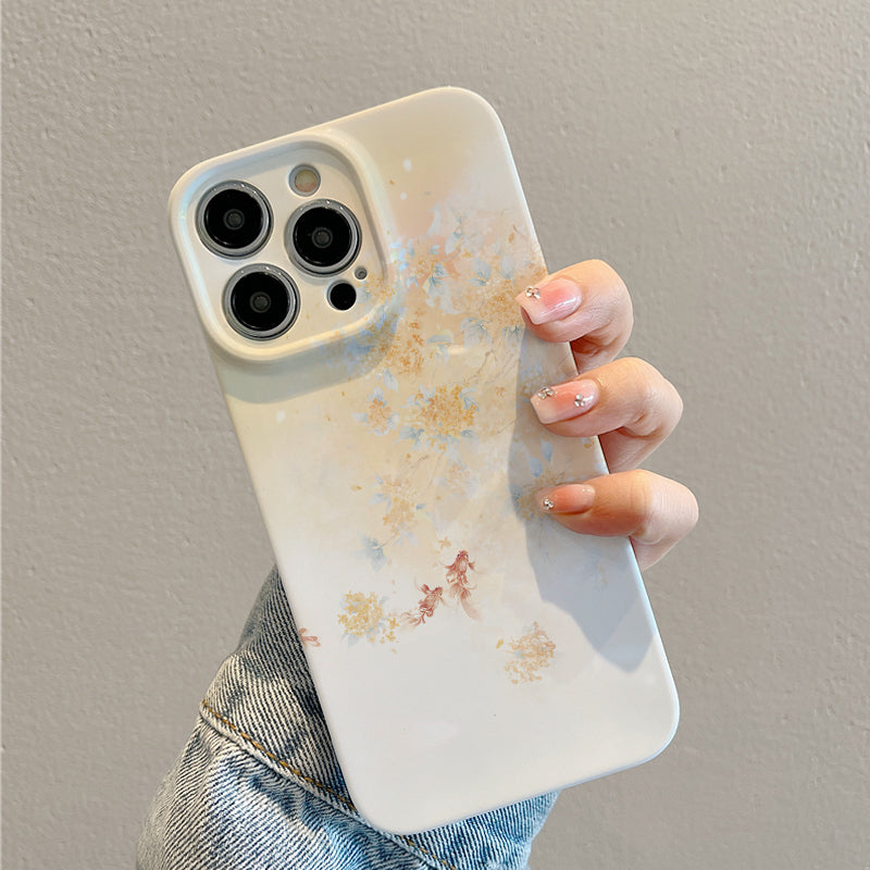 Graceful Goldfish and Blossoms in Soft Tonesphone case for iPhone/16/15/14/13/12/416/Plus/Pro/Max Hot sale wholesale customizable pattern cases