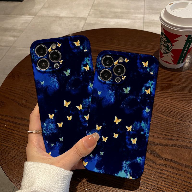 Golden Butterflies against a Deep Blue Backgroundphone case for iPhone/16/15/14/13/12/429/Plus/Pro/Max Hot sale wholesale customizable pattern cases