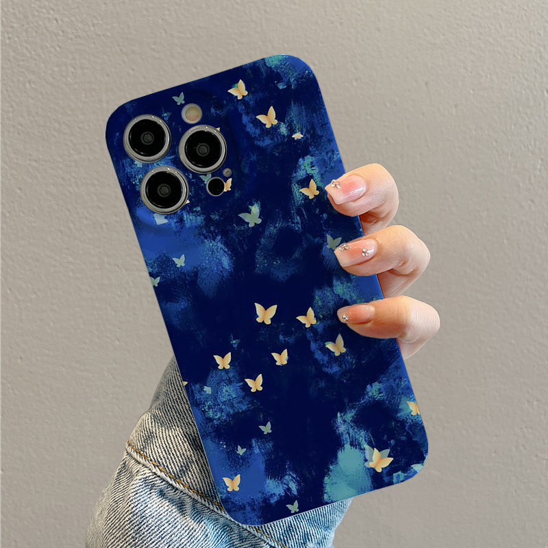 Golden Butterflies against a Deep Blue Backgroundphone case for iPhone/16/15/14/13/12/429/Plus/Pro/Max Hot sale wholesale customizable pattern cases