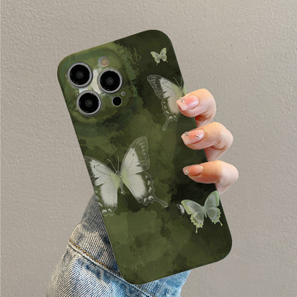 Elegant White Butterflies on a Muted Green Backgroundphone case for iPhone/16/15/14/13/12/433/Plus/Pro/Max Hot sale wholesale customizable pattern cases