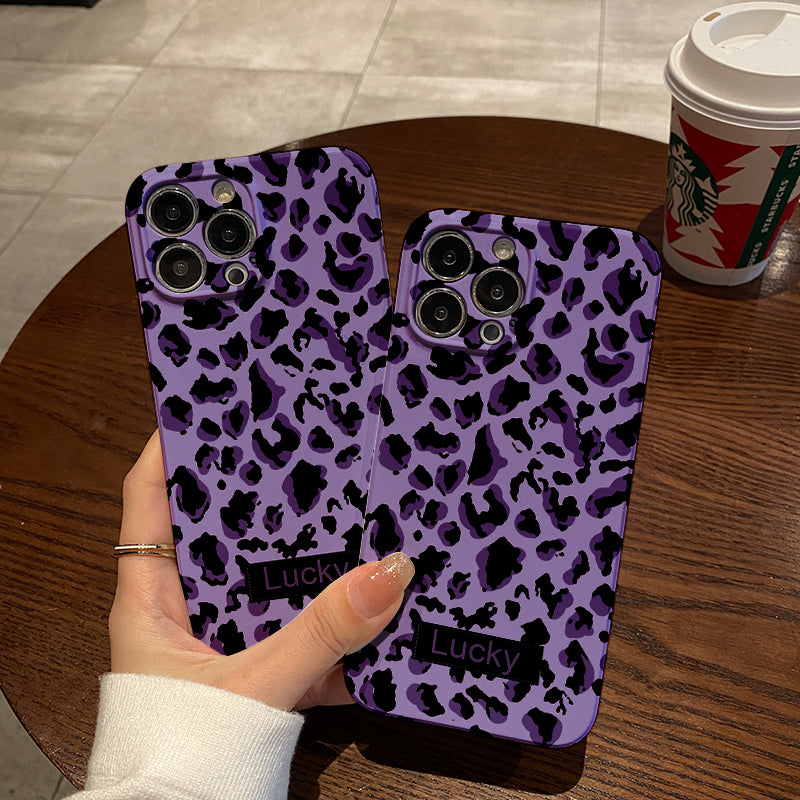 Purple and Black Leopard Print with 'Lucky' Labelphone case for iPhone/16/15/14/13/12/457/Plus/Pro/Max Hot sale wholesale customizable pattern cases