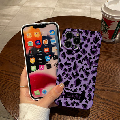 Purple and Black Leopard Print with 'Lucky' Labelphone case for iPhone/16/15/14/13/12/457/Plus/Pro/Max Hot sale wholesale customizable pattern cases