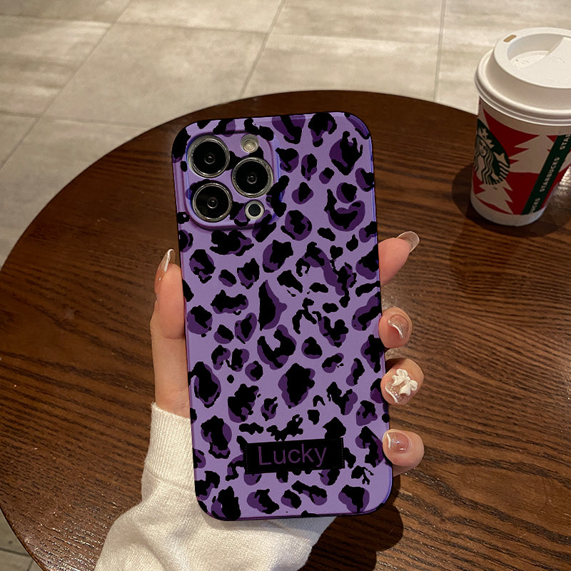 Purple and Black Leopard Print with 'Lucky' Labelphone case for iPhone/16/15/14/13/12/457/Plus/Pro/Max Hot sale wholesale customizable pattern cases