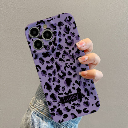 Purple and Black Leopard Print with 'Lucky' Labelphone case for iPhone/16/15/14/13/12/457/Plus/Pro/Max Hot sale wholesale customizable pattern cases