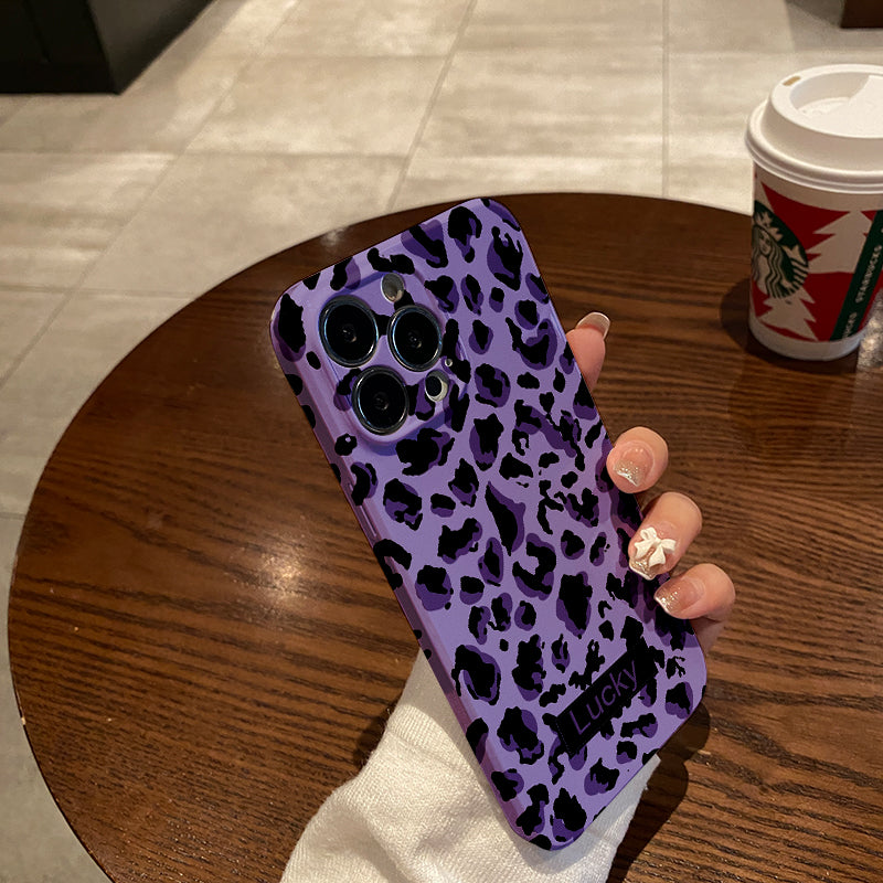 Purple and Black Leopard Print with 'Lucky' Labelphone case for iPhone/16/15/14/13/12/457/Plus/Pro/Max Hot sale wholesale customizable pattern cases