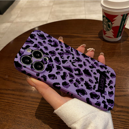 Purple and Black Leopard Print with 'Lucky' Labelphone case for iPhone/16/15/14/13/12/457/Plus/Pro/Max Hot sale wholesale customizable pattern cases