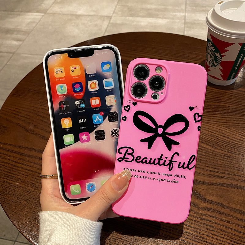 ck Line Simple Simple bow phone case suitable for iPhone 11 12 13 14 15 16 Pro Max 7 8 Plus 12 13MINI Exquisite bow phone protective case with relief feel suitable for girls