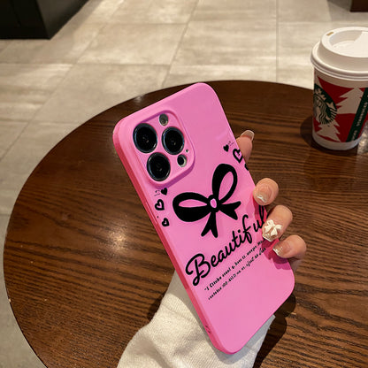 ck Line Simple Simple bow phone case suitable for iPhone 11 12 13 14 15 16 Pro Max 7 8 Plus 12 13MINI Exquisite bow phone protective case with relief feel suitable for girls