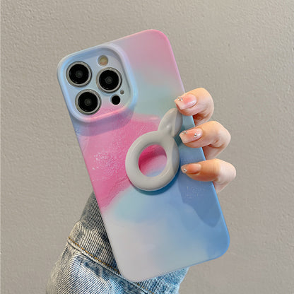 Cream Pattern Phone Case With Wrist Strap, Smudged Gradient Color, Suitable For iPhone