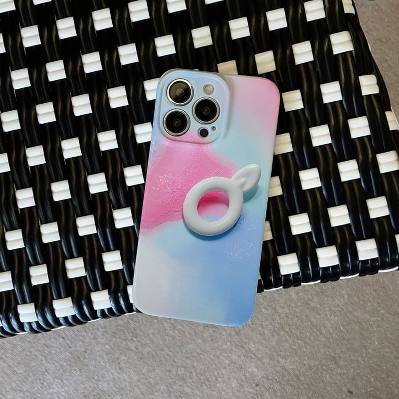 Cream Pattern Phone Case With Wrist Strap, Smudged Gradient Color, Suitable For iPhone