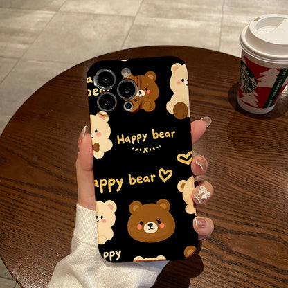 Cute Bear High Bamboo Phone Case for Iphone 16 15 14 11 12 13 Pro Max Mini 7 8 Plus XR XS Max X SE 2022 Protective Case