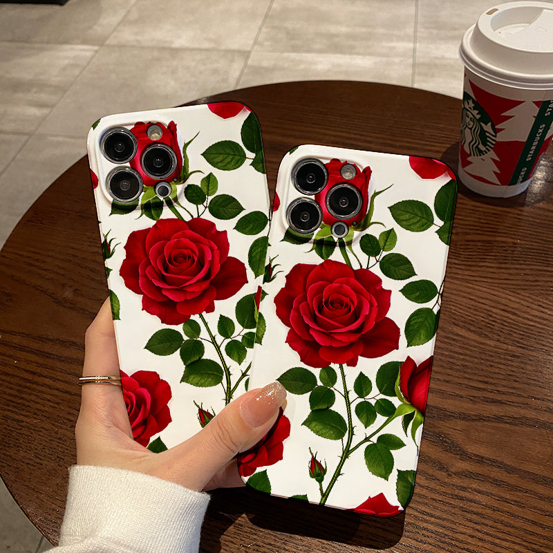 Elegant Red Roses Pattern on White Background Comfortable grip, durable and stylish, high-quality protective phone case for