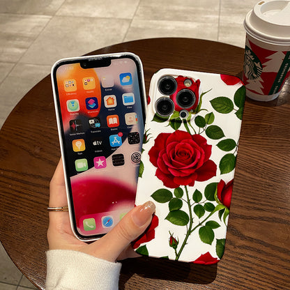 Elegant Red Roses Pattern on White Background Comfortable grip, durable and stylish, high-quality protective phone case for