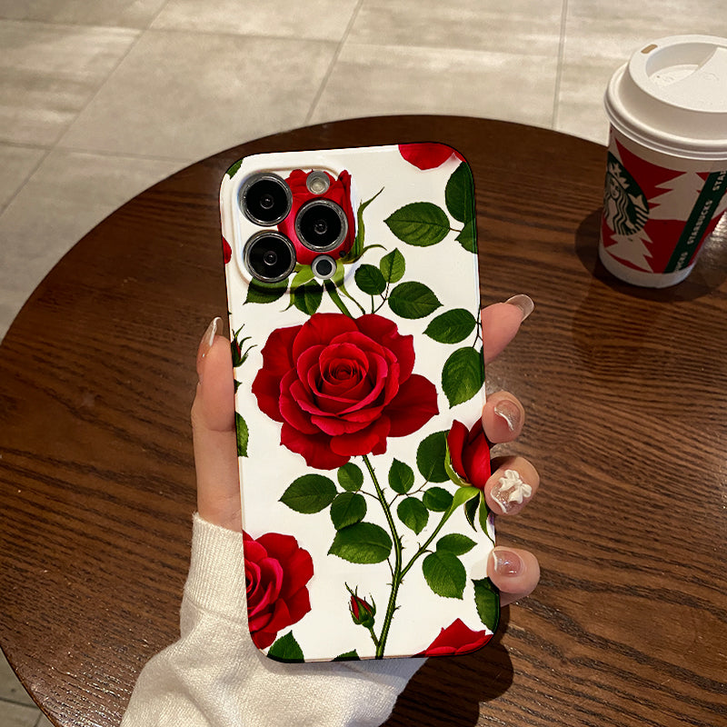 Elegant Red Roses Pattern on White Background Comfortable grip, durable and stylish, high-quality protective phone case for