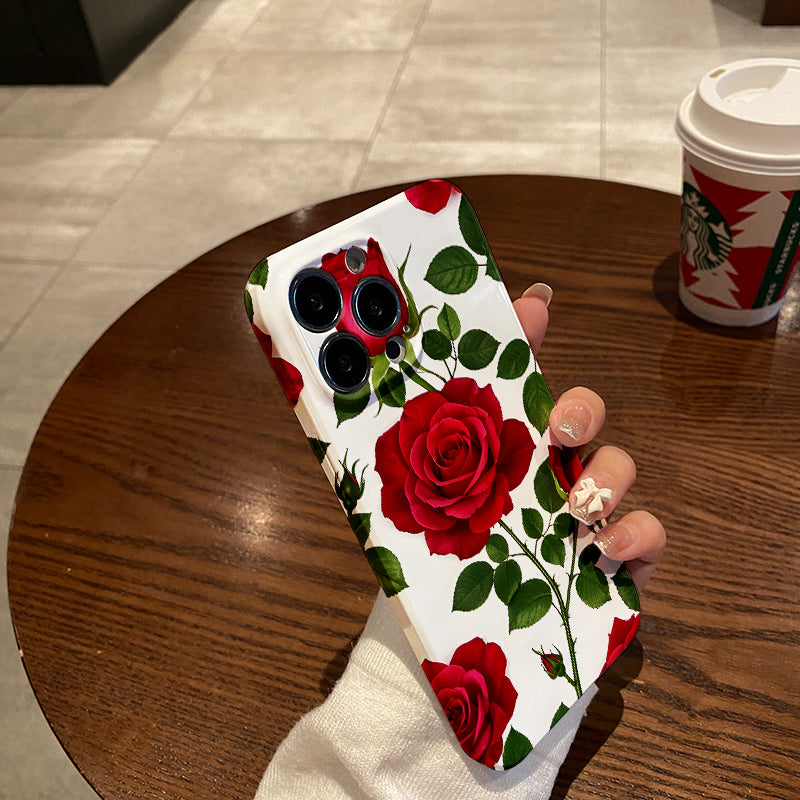 Elegant Red Roses Pattern on White Background Comfortable grip, durable and stylish, high-quality protective phone case for